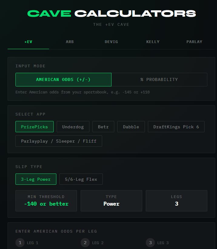 Cave Calculators interface
